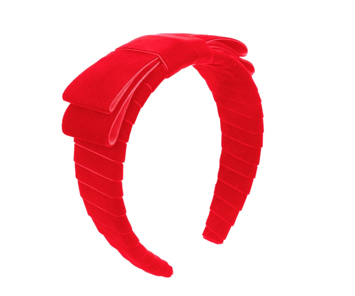 WE LOVE YOU CONNIE FOUNDATION LUXURY HEADBANDS - BOW FRIENDS EMERALD RED LAYERED VELVET (includes Donation)