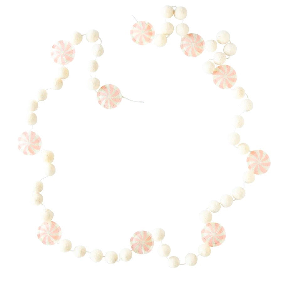 FELT BALL GARLAND - GINGERBREAD PEPPERMINT PINK
