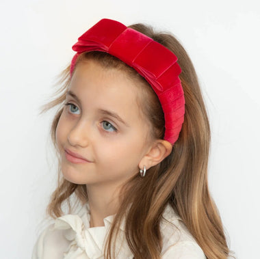 WE LOVE YOU CONNIE FOUNDATION LUXURY HEADBANDS - BOW FRIENDS EMERALD RED LAYERED VELVET (includes Donation)