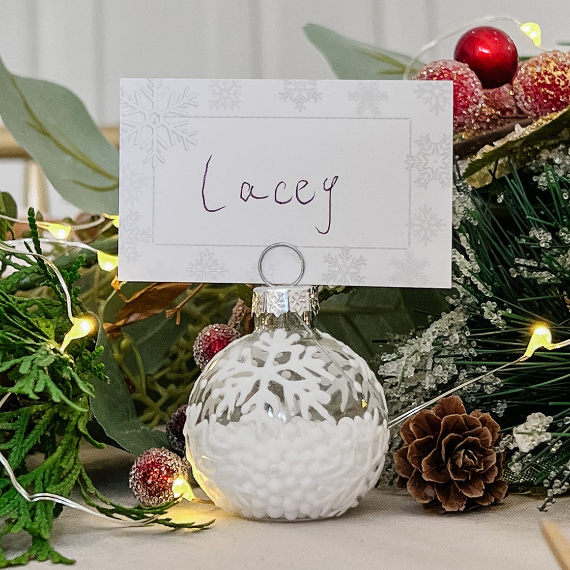 PLACE CARD HOLDERS - SNOWFLAKE ORNAMENT AND CARDS (set of 6)