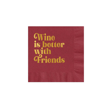 NAPKINS SMALL - WITTY RED BOXED SET BURGUNDY WINE IS BETTER WITH FRIENDS