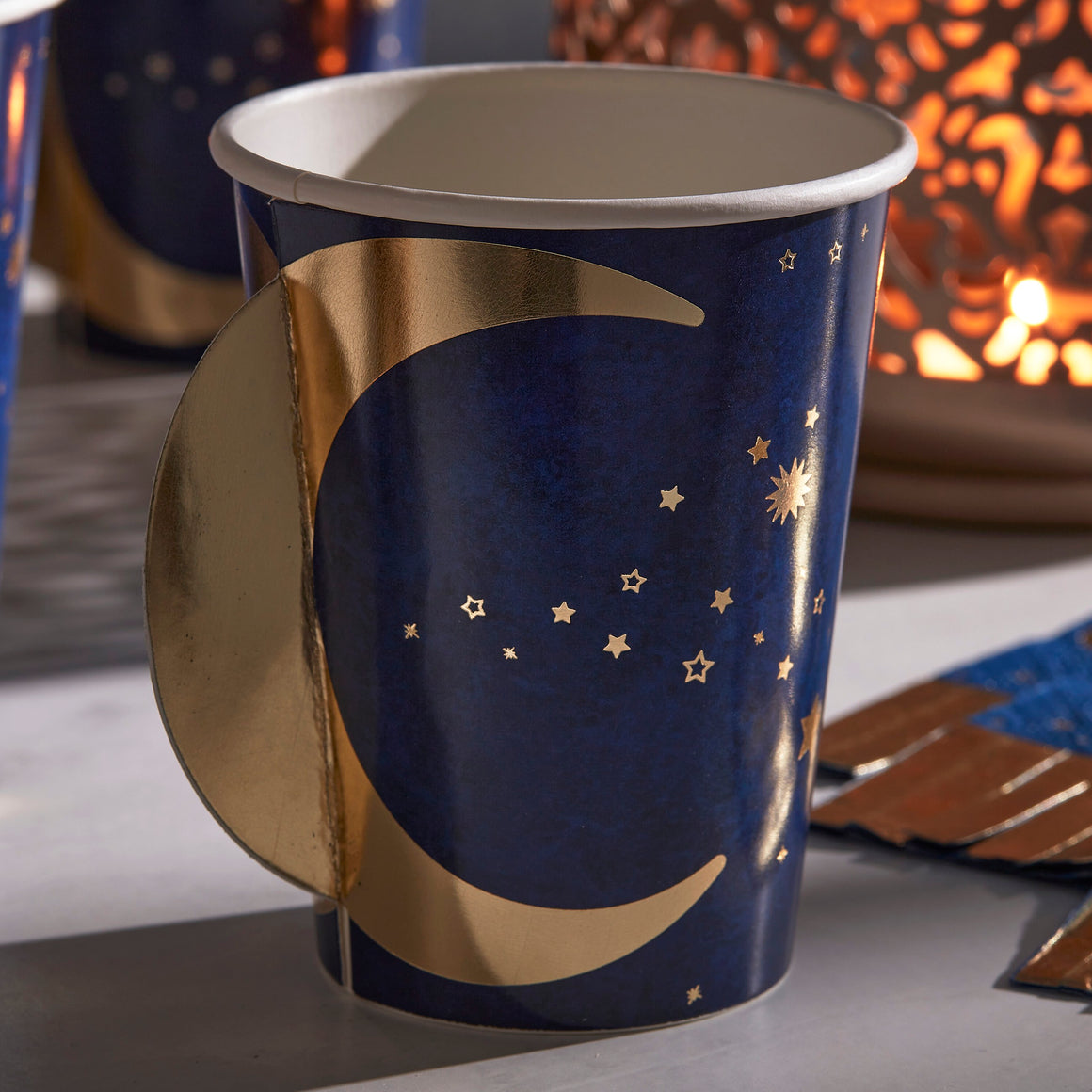CUPS - SPACE MOON + STARS NAVY GOLD
