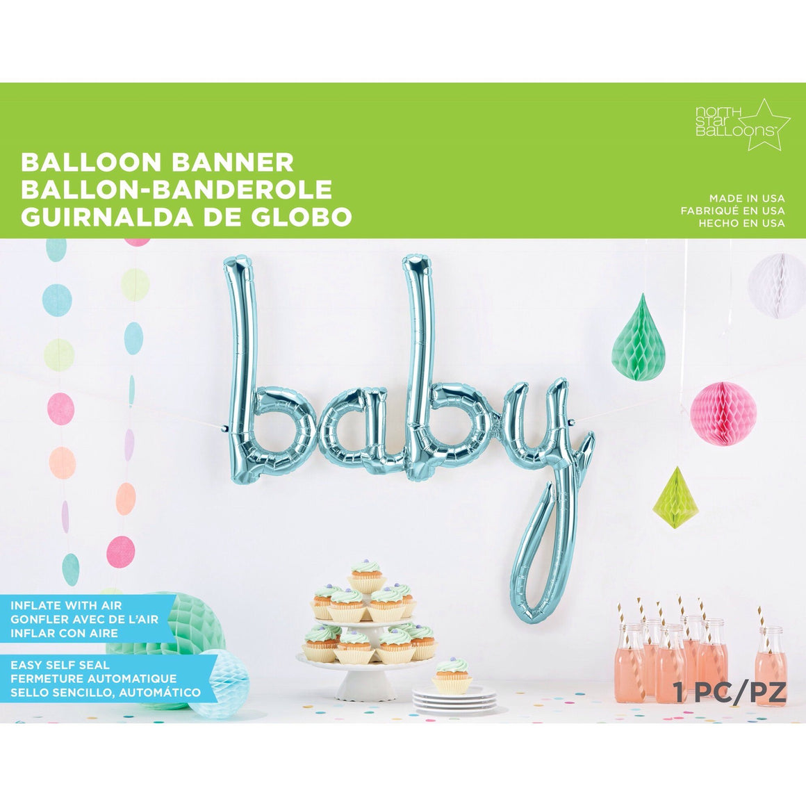 BALLOONS - SCRIPT BABY LIGHT BLUE, Balloons, Northstar (Surprize Enterprize) - Bon + Co. Party Studio