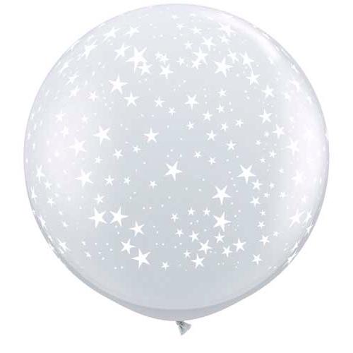 BALLOONS - STAR - 36" JUMBO ROUND CLEAR WITH STARS, Balloons, QUALATEX - Bon + Co. Party Studio