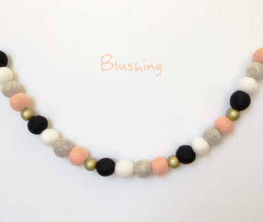 FELT + WOOD GARLAND - BLUSHING, Felt Pom Garlands, BON + CO - Bon + Co. Party Studio