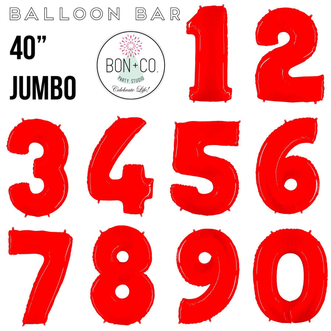 BALLOON BAR - 40" JUMBO NUMBER BRIGHT RED, Balloons, bargain balloons - Bon + Co. Party Studio