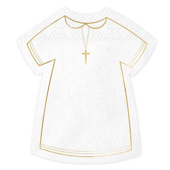 NAPKINS SMALL - WHITE & GOLD HOLY GOWN WITH CROSS