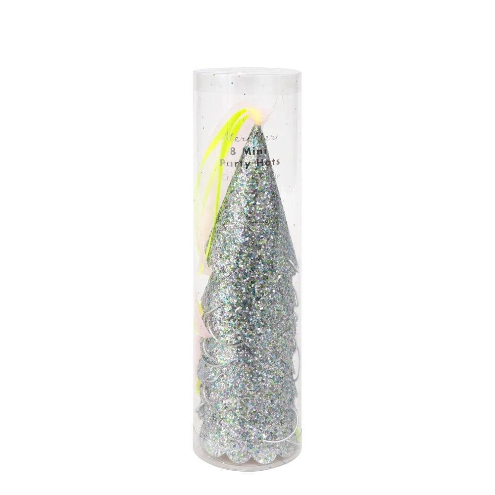 PARTY HATS - MINI SILVER SPARKLE (Pack of 8)