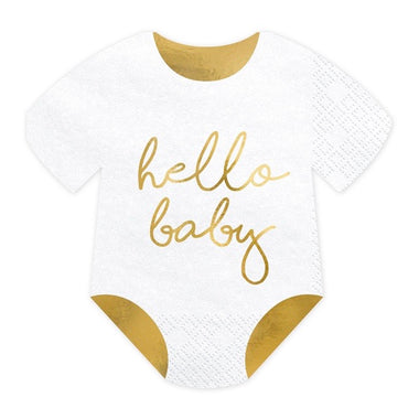 NAPKINS SMALL - WHITE & GOLD HELLO BABY ONESIE ROMPER