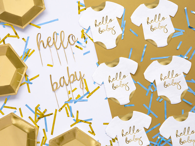 NAPKINS SMALL - WHITE & GOLD HELLO BABY ONESIE ROMPER