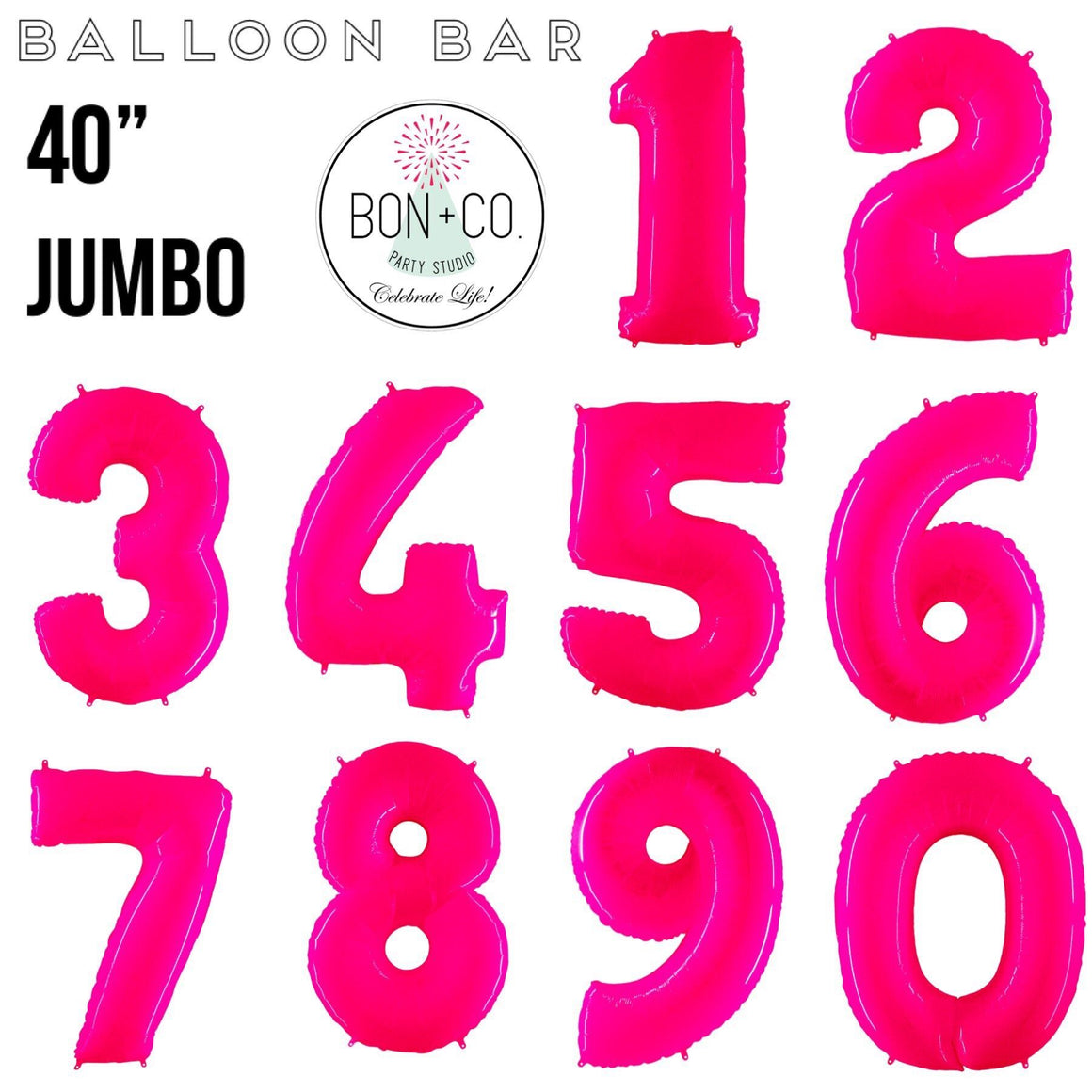 BALLOON BAR - 40" JUMBO NUMBER BRIGHT PINK, Balloons, bargain balloons - Bon + Co. Party Studio