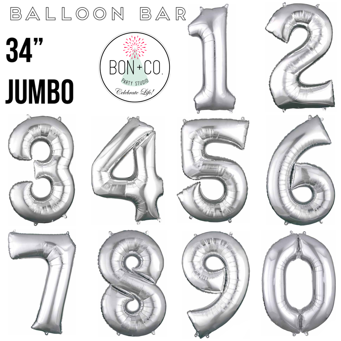 BALLOON BAR - 34" JUMBO NUMBER SILVER
