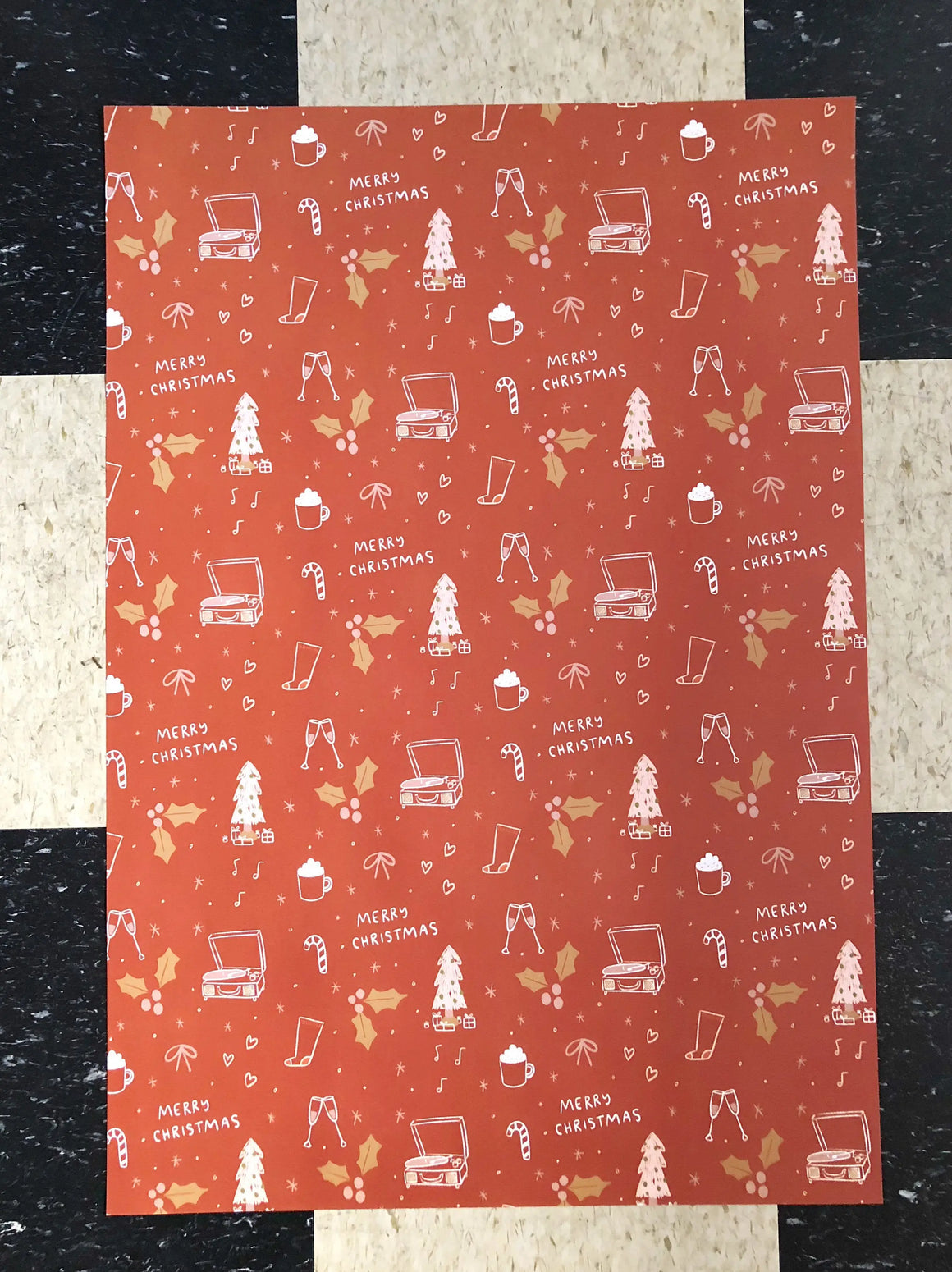 GIFT WRAP ROLL - MERRY CHRISTMAS RUST
