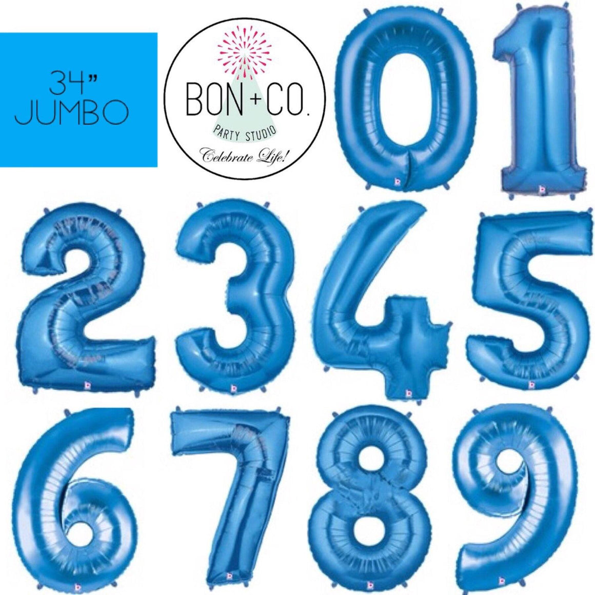 BALLOON BAR - 34" JUMBO NUMBER BLUE, Balloons, BETALLIC - Bon + Co. Party Studio