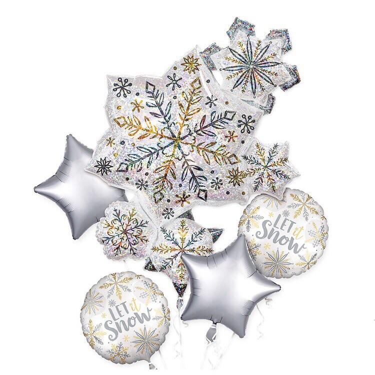 BALLOONS - SNOWFLAKE  SPARKLE LET IT SNOW BOUQUET, Balloons, QUALATEX - Bon + Co. Party Studio