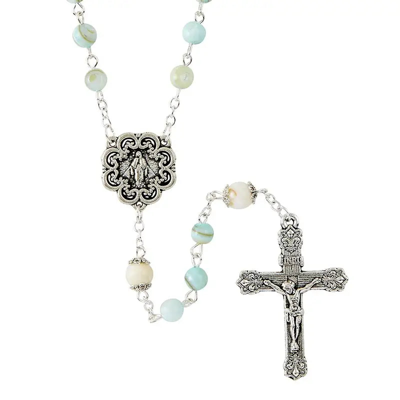 ROSARY - GLASS RIVER PEARL AQUA BLUE WITH POUCH