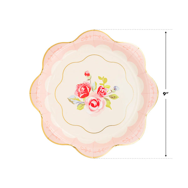 PLATES LARGE - FLORAL TEA PARTY ROSE PINK SCALLOPED (12/pk)