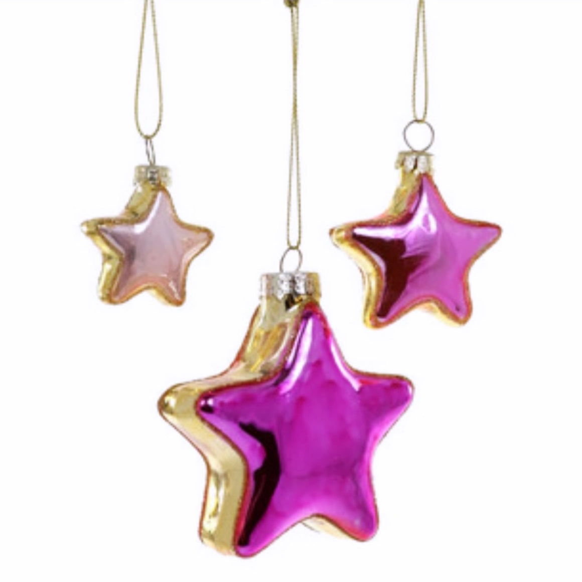 HEIRLOOM GLASS ORNAMENTS - CODY FOSTER FESTIVE PINK STARS (set of 3)