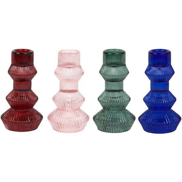 CANDLESTICK HOLDER - GLASS RIBBED 3 TIER MEDIUM