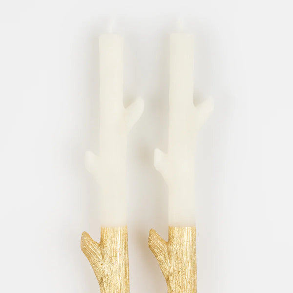 DINNER CANDLES - GOLD DIPPED STICK BRANCH MERI MERI (set of 2)