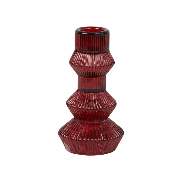 CANDLESTICK HOLDER - GLASS RIBBED 3 TIER MEDIUM