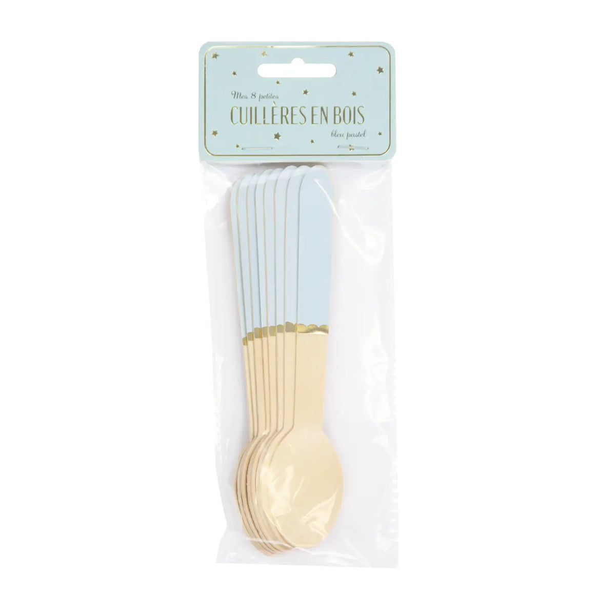 WOODEN SPOON SET - LIGHT BLUE (for 8)