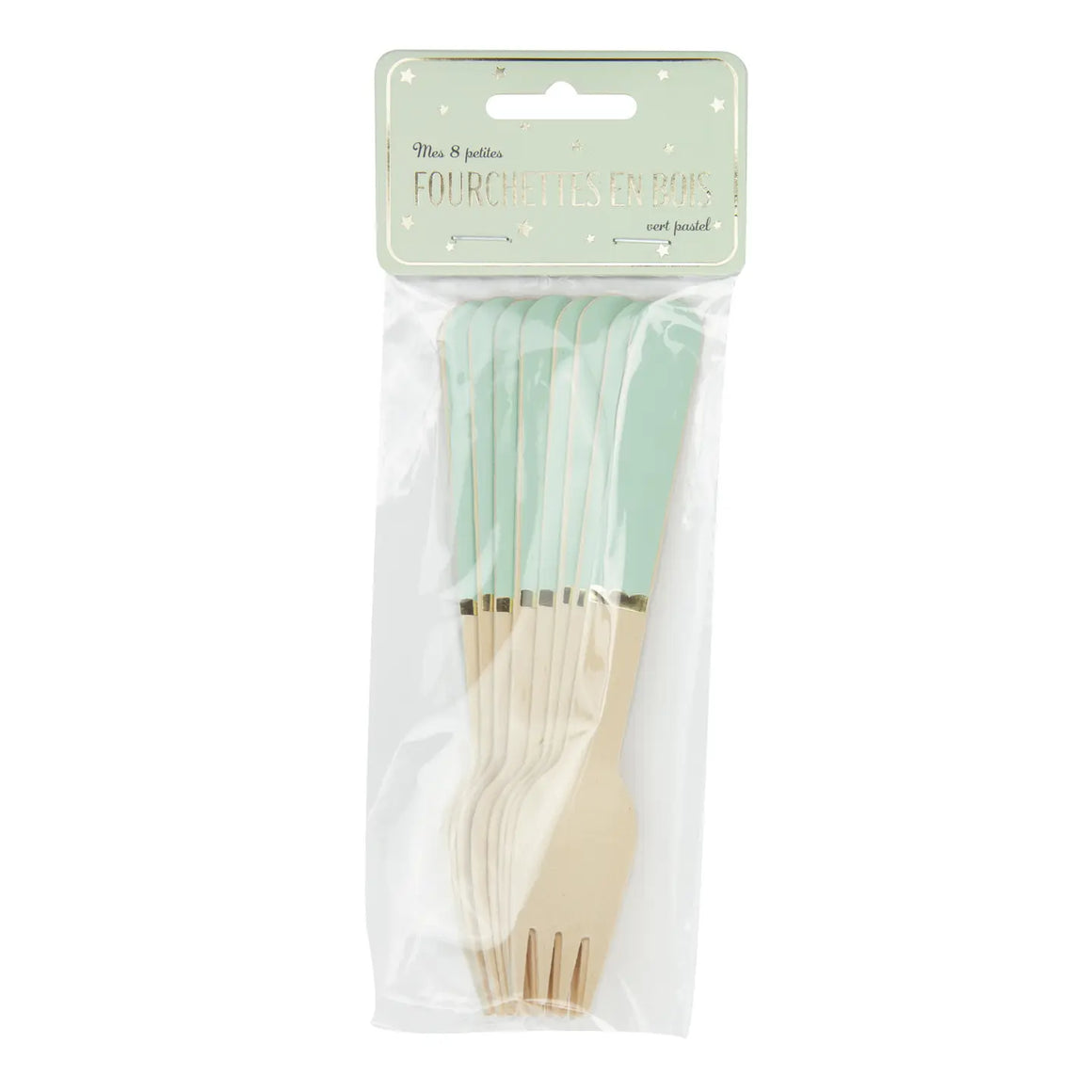 WOODEN FORK SET - MINT GREEN (for 8)