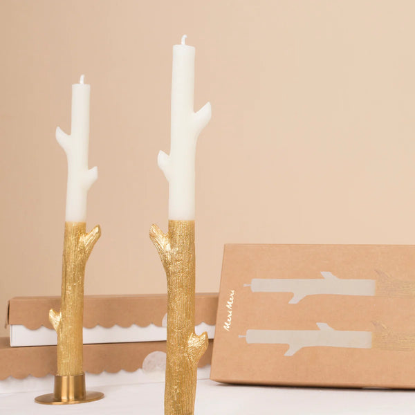 DINNER CANDLES - GOLD DIPPED STICK BRANCH MERI MERI (set of 2)