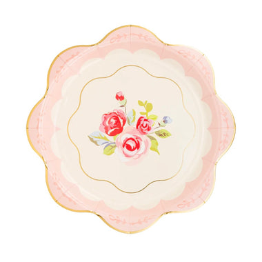 PLATES LARGE - FLORAL TEA PARTY ROSE PINK SCALLOPED (12/pk)
