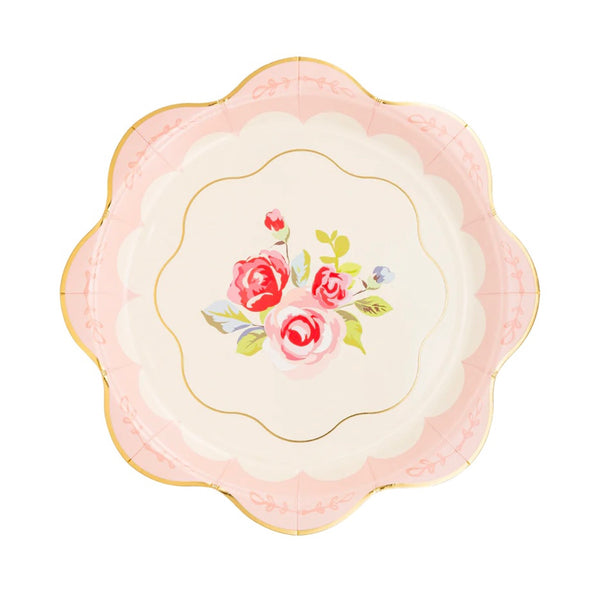 PLATES LARGE - FLORAL TEA PARTY ROSE PINK SCALLOPED (12/pk)