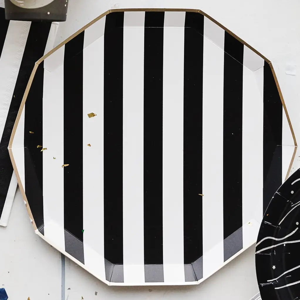 PLATES XL DINNER - BLACK NOIR CABANA SIGNATURE STRIPE PREMIUM DECAGON