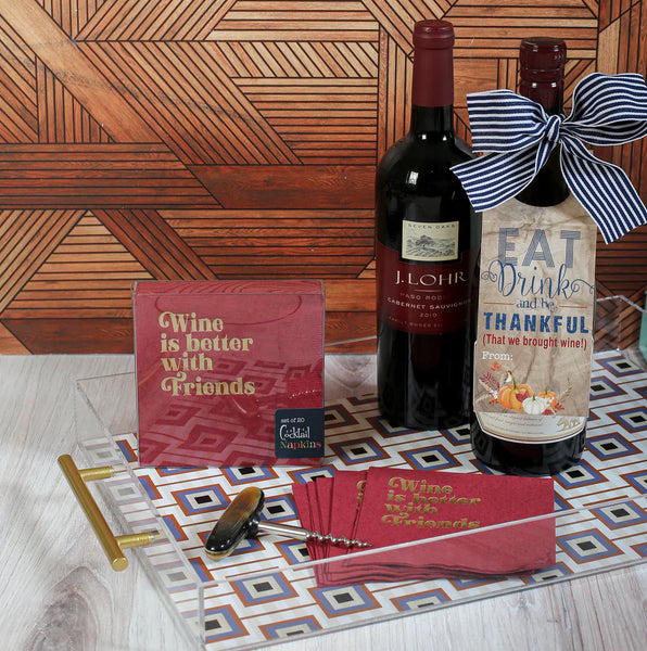 NAPKINS SMALL - WITTY RED BOXED SET BURGUNDY WINE IS BETTER WITH FRIENDS