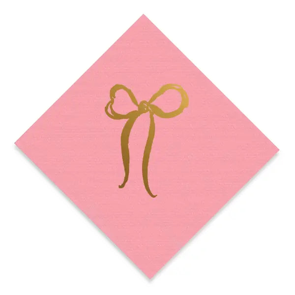 NAPKINS SMALL - PINK WITH GOLD BOW LINEN-LIKE ULTRA THICK