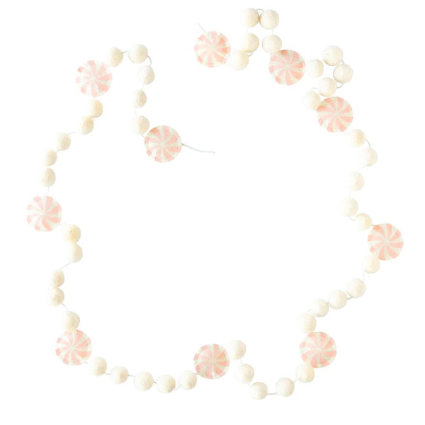 FELT BALL GARLAND - GINGERBREAD PEPPERMINT PINK