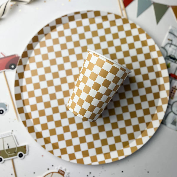 CUPS - BROWN CARAMEL CHECKERED