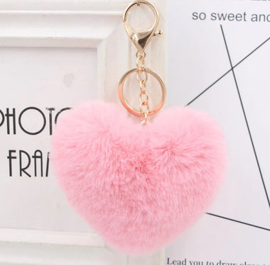 KEYCHAIN + BACKPACK PULL - BAG CHARM FLUFFY HEART POMPOM