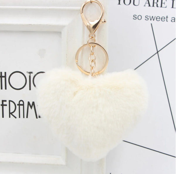 KEYCHAIN + BACKPACK PULL - BAG CHARM FLUFFY HEART POMPOM
