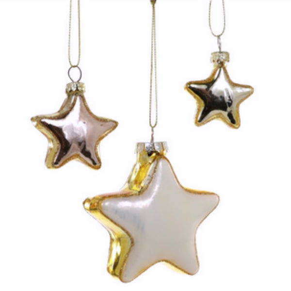 HEIRLOOM GLASS ORNAMENTS - CODY FOSTER FESTIVE NEUTRAL STARS (set of 3)