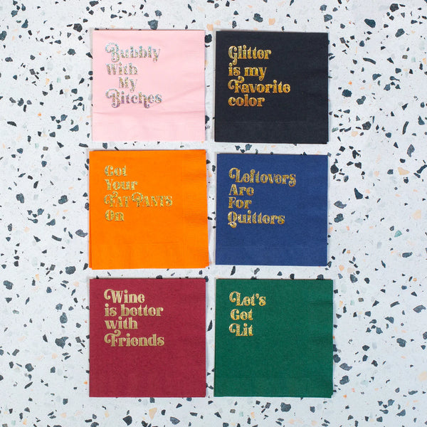 NAPKINS SMALL - WITTY RED BOXED SET BURGUNDY WINE IS BETTER WITH FRIENDS