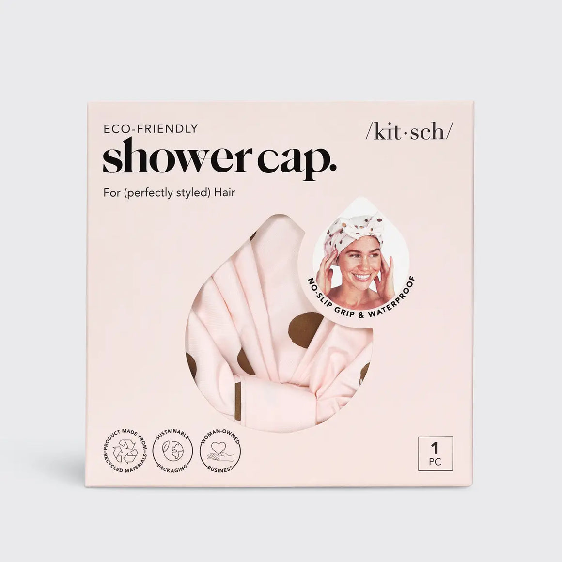 LUXURY SHOWER CAP - BLUSH & GOLD DOT WITH BOW