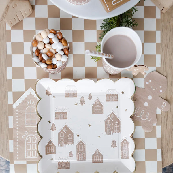 TABLERUNNER - CHECKERED BROWN + WHITE (16x120 inch)