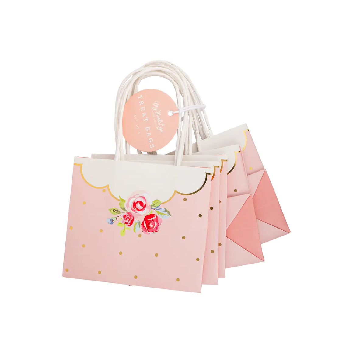 GIFT BAGS - PINK TEA ROSE & GOLD POLKA DOT (8 PACK)