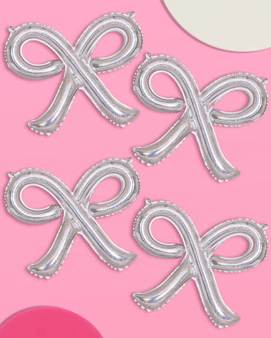 BALLOONS - BOWS SILVER (PACK OF 4) AIRFILL