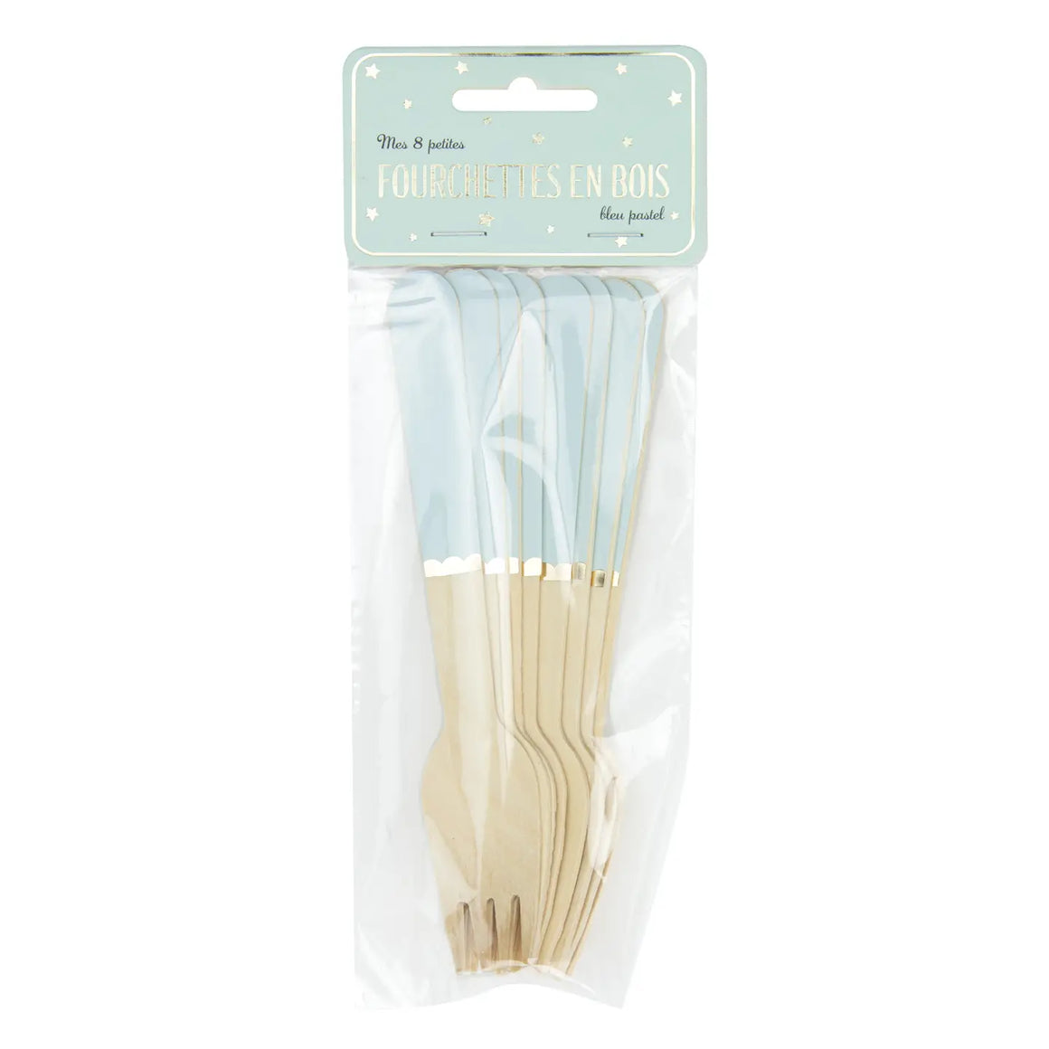 WOODEN FORK SET - LIGHT BLUE (for 8)