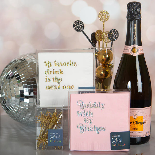 NAPKINS SMALL - WITTY WHITE BOXED SET MY FAVOURITE DRINK IS THE NEXT ONE