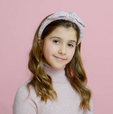 WE LOVE YOU CONNIE 
FOUNDATION LUXURY HEADBANDS - BOW FRIENDS BLUSH KNOT TWEED (includes Donation)