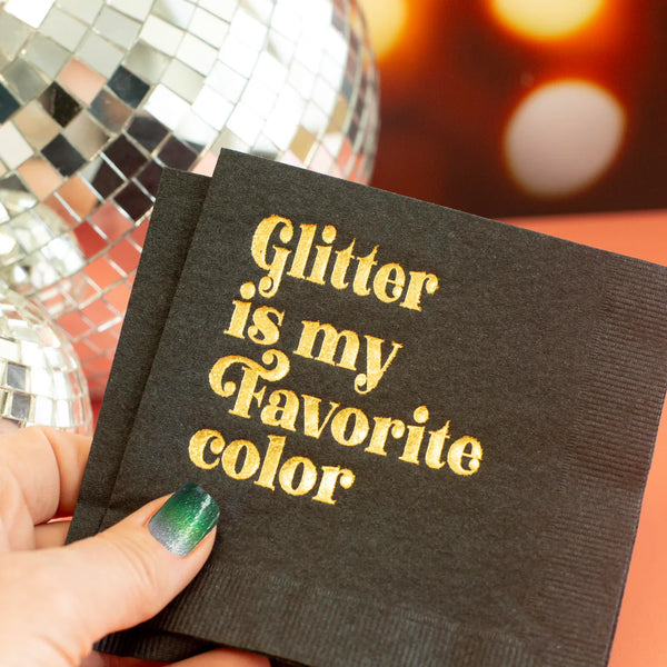 NAPKINS SMALL - WITTY BLACK BOXED SET GLITTER IS MY FAVOURITE COLOUR