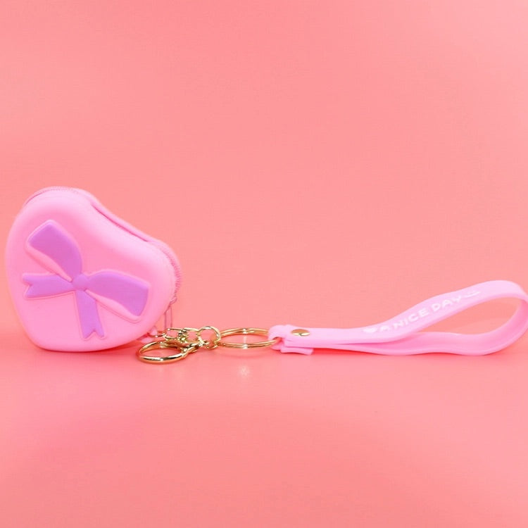BAGS, POUCHES + PURSES - HEART WITH BOW COIN PURSE WRISTLET