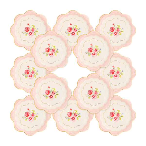 PLATES LARGE - FLORAL TEA PARTY ROSE PINK SCALLOPED (12/pk)