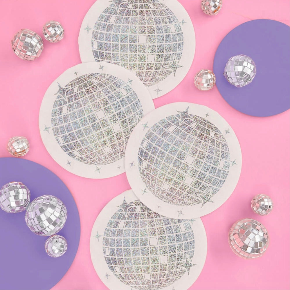 NAPKINS SMALL - SILVER DISCO BALL SHIMMER GROOVY (Pack of 25)